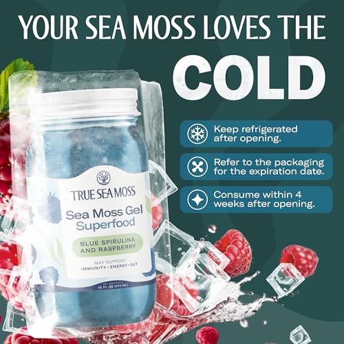 TrueSeaMoss Sea Moss Gel – Made in USA – Wildcrafted Seamoss, Fresh Fruits & Sea Vegetables – Blue Spirulina, Pack of 1 (Labels may Vary)