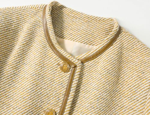 chouyatou Women's Vintage Striped Collarless Tweed Jacket Button Down Business Casual Cropped Blazer Jacket4