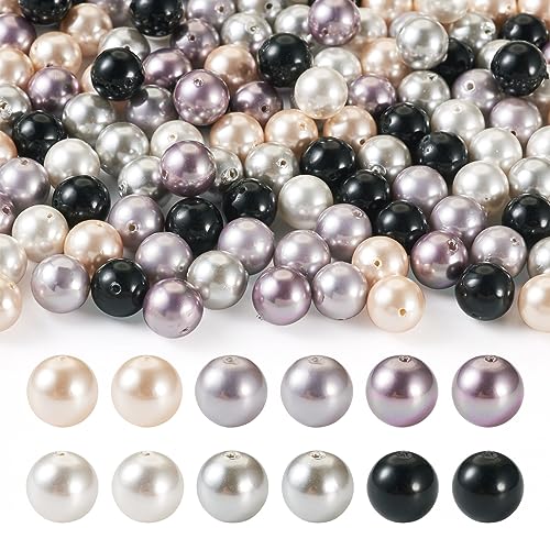 Beadthoven 150pcs 8mm Natural Shell Pearl Beads 6 Colors Round Polished Pearl Loose Beads for DIY Crafts Necklace Bracelet Jewelry Making