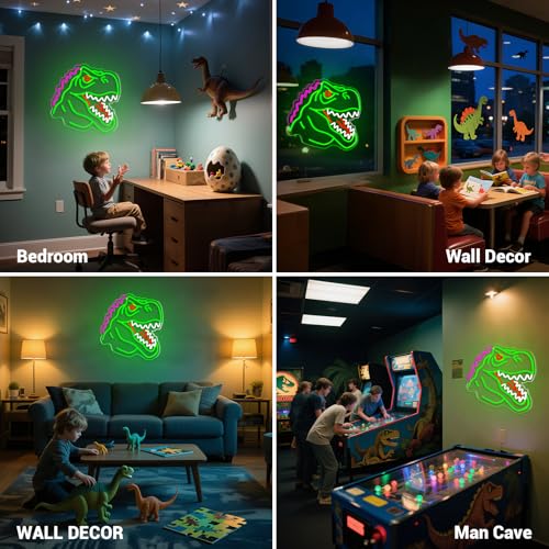 Image of Dinosaur Neon Sign, T-Rex LED Neon Signs Light for Wall and Room Decor, USB Dimmable Powered LED Light for Bedroom, Man Cave Party, Birthday Christmas Gift (B002)
