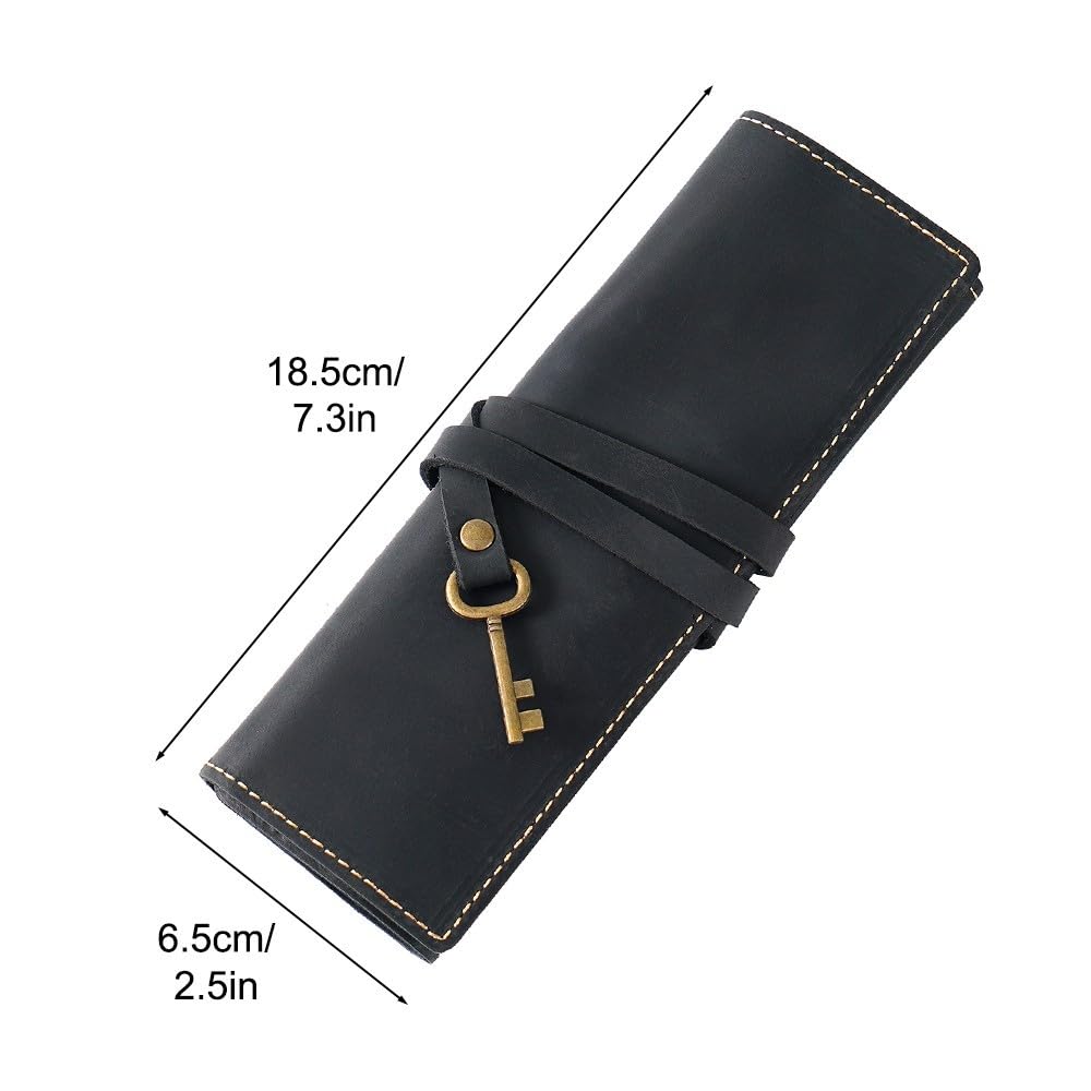 DONGKER Leather Pen Bag,Roll-Up Leather Wrap Pen Pouch, Foldable Pencil Roll Organizer for Student Artist Drawing Coloring - Image 3