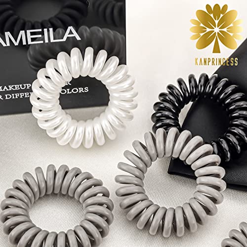 Kanprincess 27 Pcs Spiral Hair Ties,No Crease Coil Hair Ties, Phone Cord Hair Ties For Thick Hair - Women Ponytail Holder Elastics（Black+White+Gray) #TOP2