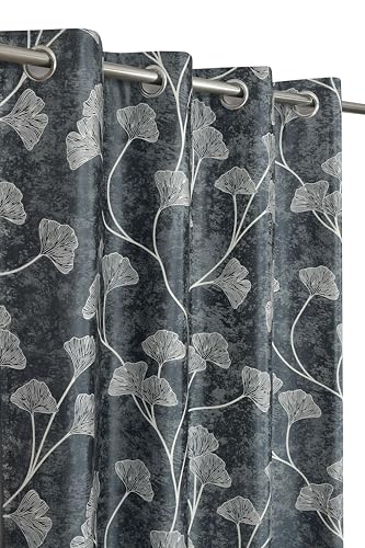 Image of Exporthub Glossy Shine 3D Floral Digital Printed Grey Colour Long Door Curtains 9 feet Long Set of 2 Pc, for Living Room and Bedroom (EHSPR066 94)