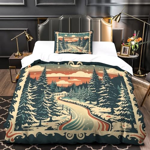 Housse de couette Noël 3D imprimé vintage en microfibre supérieure durable