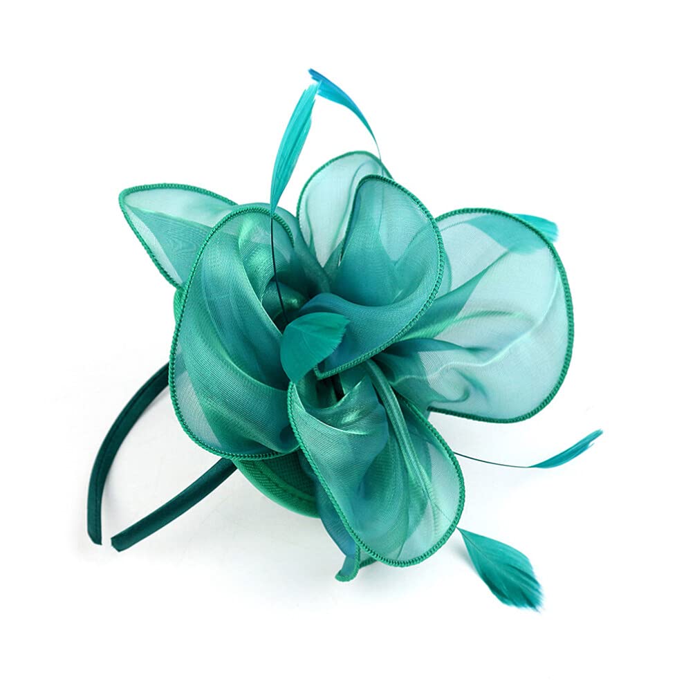 Luxshiny Tocados Sombreros Flor Fascinator Diadema Organza Flor Fascinator Diadema Para Niñas (Azul Marino)