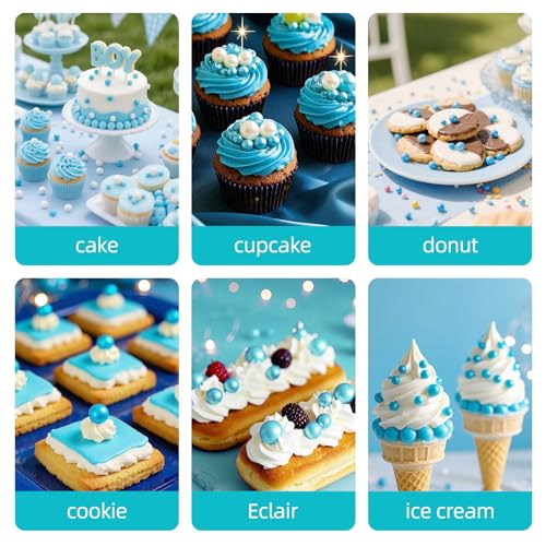 Image of Edible Pearl Sprinkles,Blue Pearl Sugar Sprinkles,130g /4.58oz Mix Size,Baking Edible Cake Decorations,Cupcake Toppers,Cookie Decorating Donuts Ice Cream Toppings,Wedding Birthday Easter Holiday Baby Shower Party Supplies