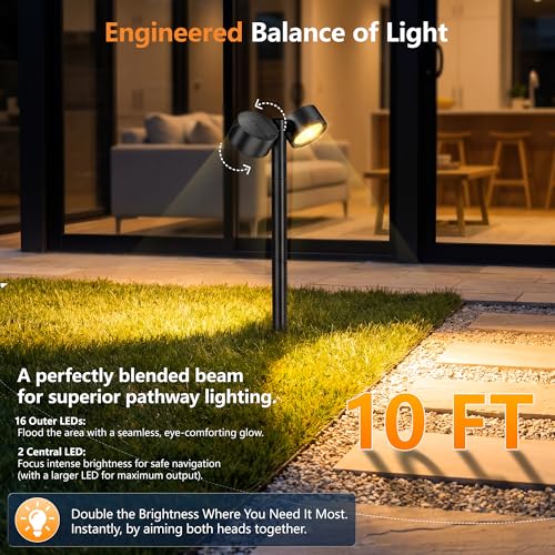 AOUNQ 24 Inch Tall Solar Pathway Lights Outdoor, 2X Brighter & 150° Adjustable Dual-Head, IP65 Waterproof, Up to 15Hrs Auto On/Off Solar Landscape Path Lights for Yard Garden Driveway, 4 Pack