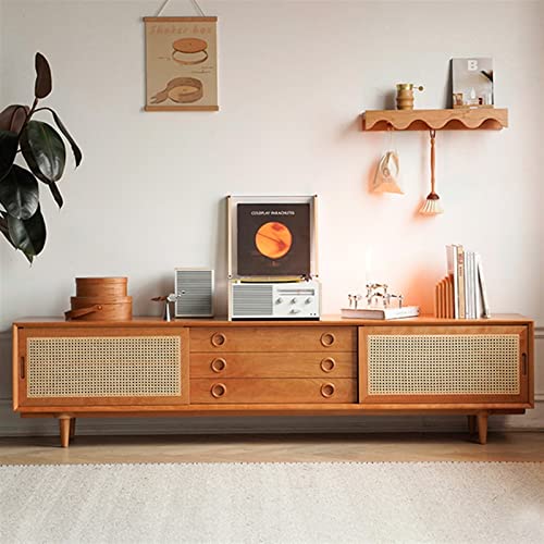 ARINAL TV Cabinet Rattan TV Cabinet Living Room Modern Entertainment Media Center Console with Rattan Sliding Doors, Hidden Drawers Entertainment Center - Image 8