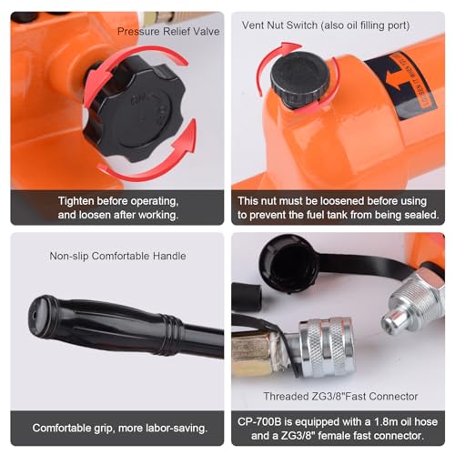 Image of HZLZRZ 20 Ton Hydraulic Cylinder Jack Porta Power Ram 2 inch Stroke, CP-700B Manual Hydraulic Hand Pump, Hollow Single Acting Lifting Cylinders for Machinery Shipbuilding