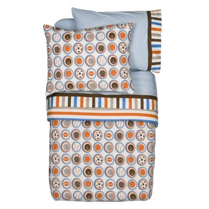 Miniatura 7 de Bacati - Juego de sábanas Mod Sports Blue de 3 piezas para niños pequeños, incluye sábana bajera, sábana encimera y funda de almohada para cama