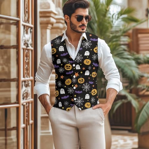 Halloween Vest for Men V-Neck Men's Halloween Vest for Party Lightweight Mens Waistcoat with Waist Strap2