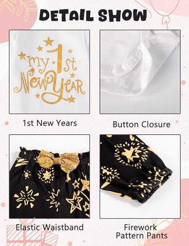 My First New Years Baby Girl Outfit Ruffle Long Sleeve Top Party Gift Pattern Pants Headband 3 Piece Set4