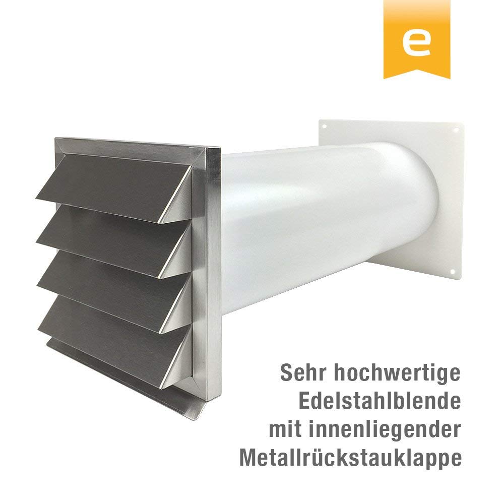 EASYTEC® Energiesparender Wandmontage Mauerkasten Ø 150 mm Edelstahl mit zwei Rückstauklappen | DN150 | 34154e