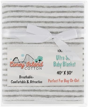 Coney Island Cotton | Ultra Soft Baby Blanket | 100% Cotton, Coney Island Gifts for Baby Shower | 30'' x 40” | Grey and White | Island Baby seat