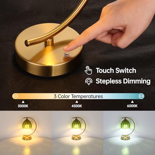 Image of Shenmoyl Tulip Table Lamp, 5200mAh Cordless Touch Control Table Lamp with 3 Color Temps & Stepless Dimming, Rechargeable Battery Table Lamp for Living Room, Bedroom, Office, Shelf (Green Tulip)