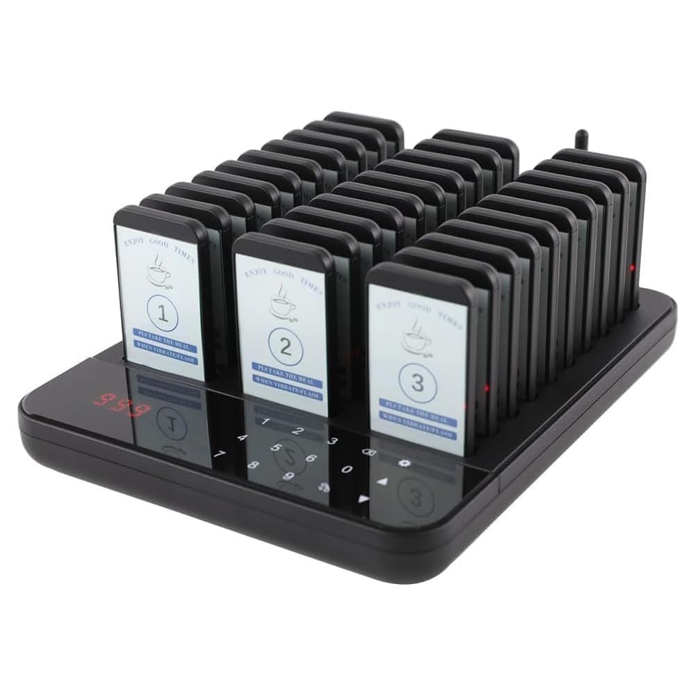 Zertylre Restaurant Pager System, 7 Alert Model, Wireless Calling Guest Social Distancing, 1640FT Wireless Rechargeable Calling System for Restaurant Hotels, Food Truck, Cafe Shop (30 pagers+1 Caller)