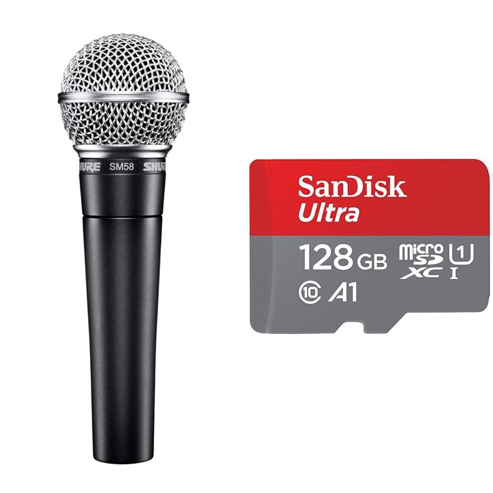 Shure SM58SE Cardioid Dynamisches Vokalmikrofon mit Eius-Schalter & SanDisk Ultra Android microSDXC UHS-I Speicherkarte 128 GB + Adapter