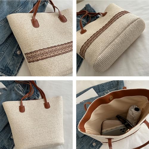 Bolso Tote de Paja Marrón Octwine miniatura 6