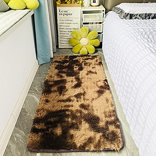WmHeoo2077 Alfombra de Piel Soft Modern Shaggy Rugs,Alfombra de Felpa teñida con Lazo, Simple Estera de Pelo Largo Marrón B_60x160cm,Alfombras Sala De Estar Grande De Imitación