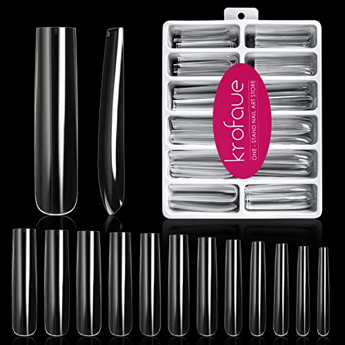 Krofaue Full Cover Nail Tips 240Pcs Xxl Extra Long Nail Tips Acrylic Square Nail Tips Full Cover Straight Nails False Nail Tips With Box For Nail Salon And Diy Nail Art,12 Sizes cover
