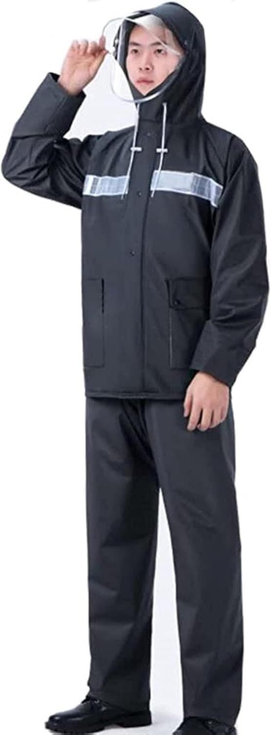 VUIKLCty Men's And Women's Waterproof Rain Suit Set Windproof Hooded Raincoat, Rain Suit With Reflective Strip And Pocket(XXL)