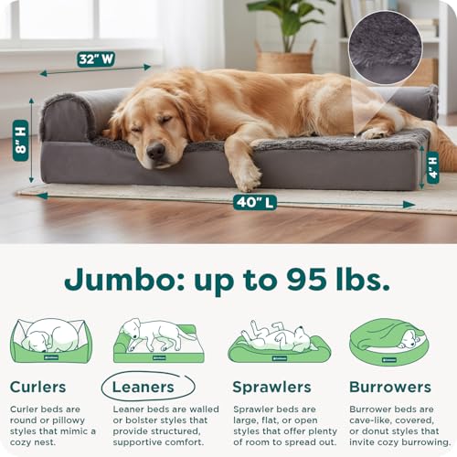 Image of FurHaven Orthopedic Dog Bed for Large Dogs, L-Shaped Chaise Mattress with Orthopedic Egg Crate & Solid Orthopedic Foam Base for Joint Support, Washable Cover, Jumbo XL, Plush & Velvet, Platinum Gray