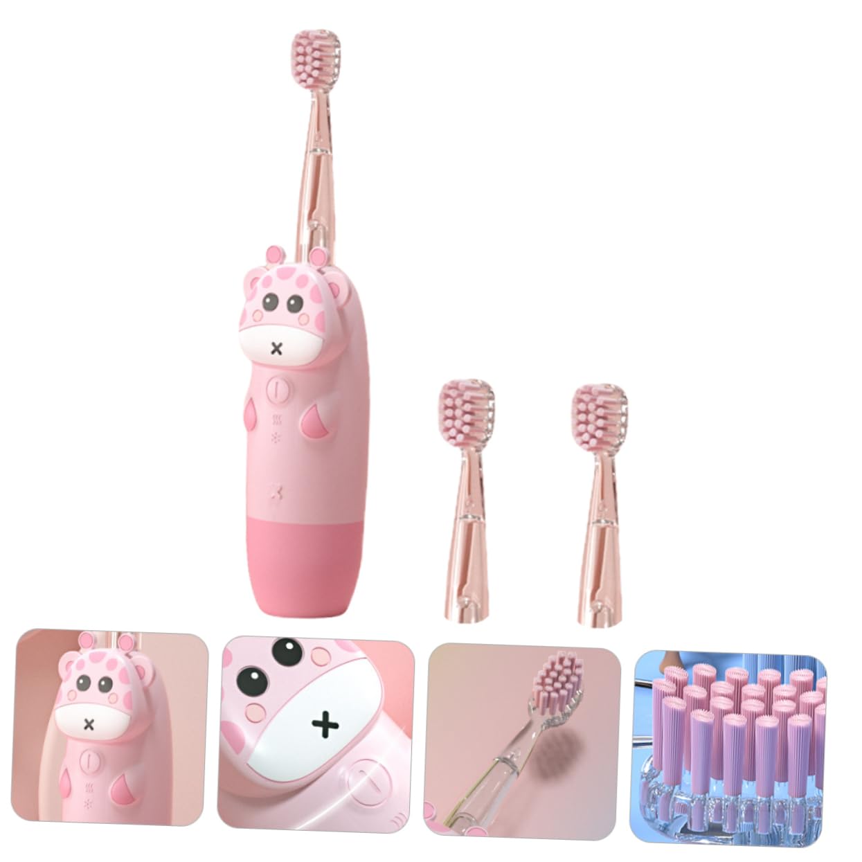 Cepillo de Dientes Eléctrico Silicona para Niños y Diseño en Color Rosa Frecuencia Ajustable, Adecuado Cuidado Dental Infantil