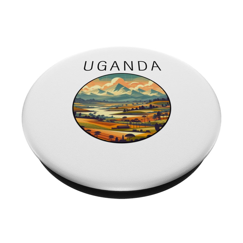 Uganda scenery Art Deco PopSockets Swappable PopGrip, Black - Image 2