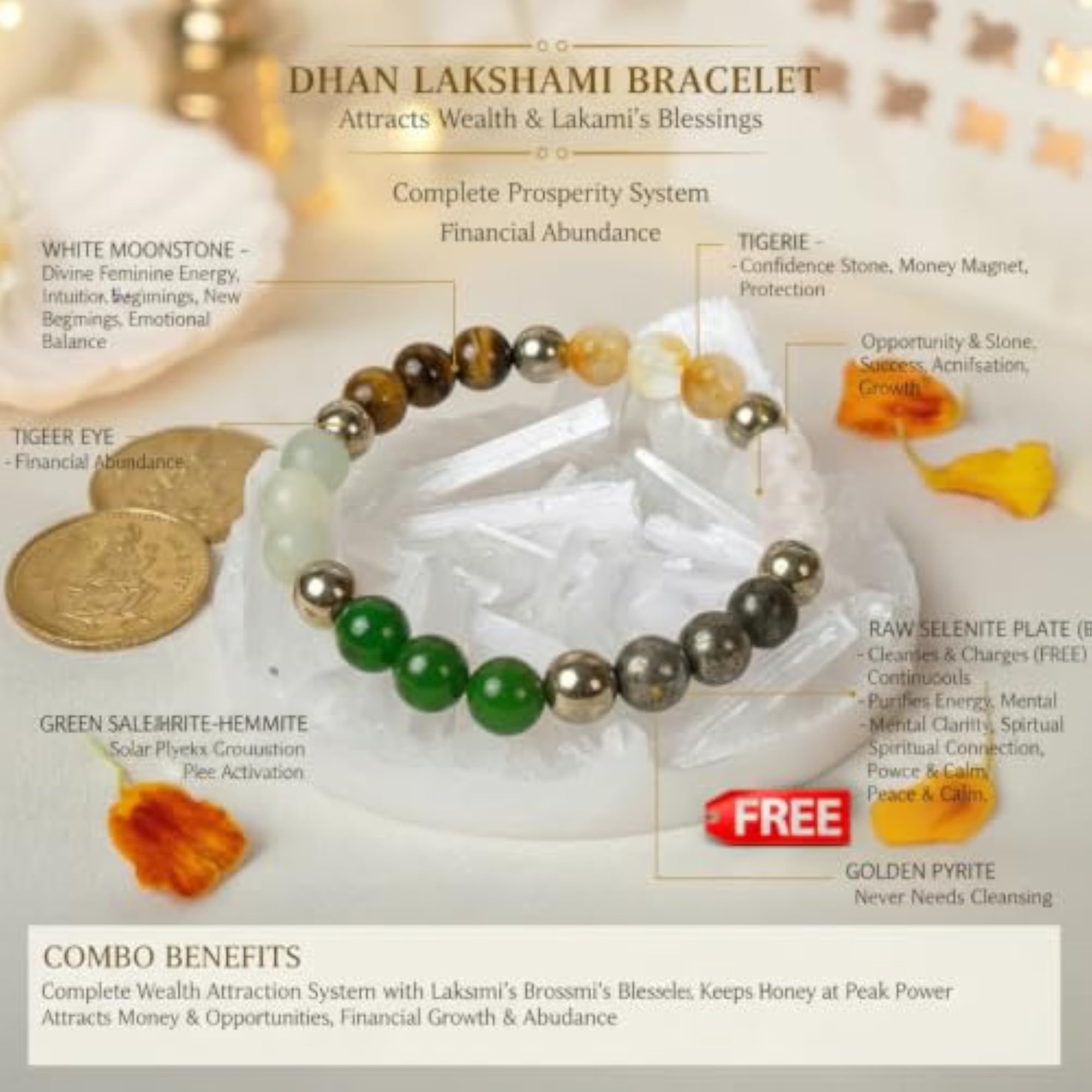 Dhan Lakshmi Bracelet with Free Selenite Plate for Wealth