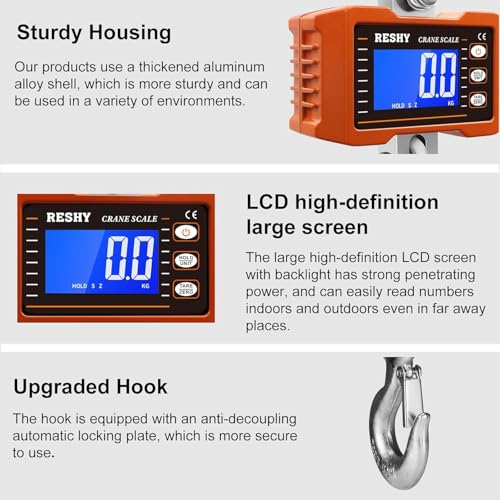 reshy digital crane scale 2200lb1000kg digital hanging scale industrial heavy duty crane scale for farmdeerlivestockfactoryconstructionhunting ce certified