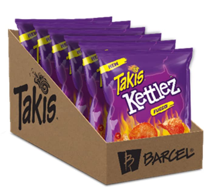 Takis Kettlez Fuego Potato Chips, Hot Chili Pepper and Lime Artificially Flavored Chips, 6 Individual Bags, 2.5 Ounces Each, Net Weight of 15 Ounces
