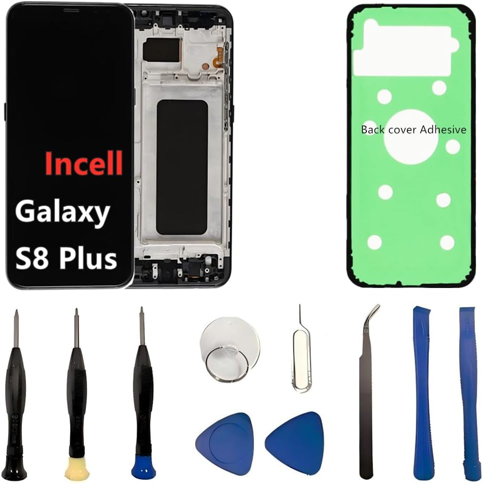INCELL for Samsung Galaxy S8 Plus Screen Replacement S8Plus LCD Display SM-G955U SM-G955F Display Touch Screen Assembly No Fingerprint. (with Black Frame+Back Cover Adhesive+Tools)