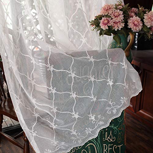 Rideaux transparents blancs en tulle de macramé brodé rétro pour filtrer la lumière du balcon