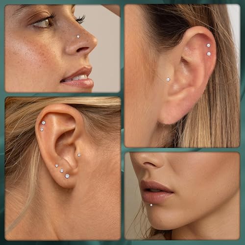 G23 Titanium Flat Back Earrings Hypoallergenic - 14K Gold Filled Internal Thread Stud Earring 16G 18G Cartilage Helix Tragus Conch Piercing Jewelry Nose Lip Labret Studs for Women Men 3 Pairs3