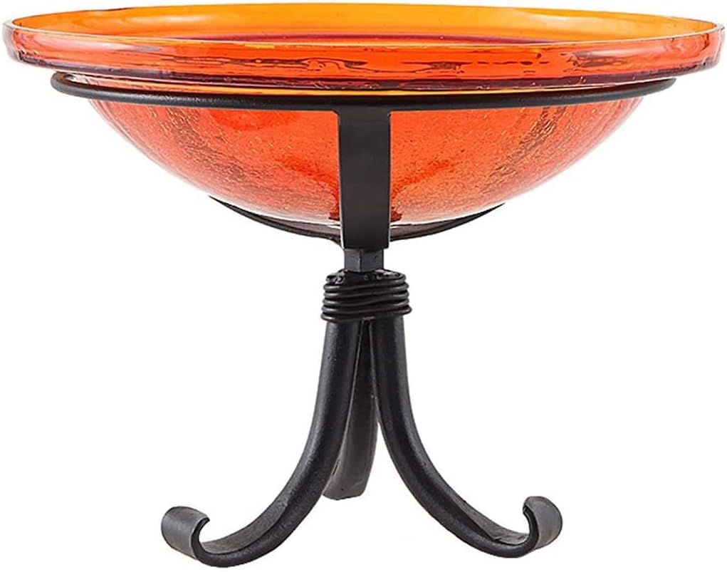 CGB-06M-TR 12 Inch Mandarin Crackle Tripod Stand Bracket Birdbath