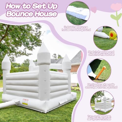 14FT PVC White Bounce House, Inflatable Bouncer for Kids, 3 in 1 Jumper Bounce House Bouncy Castle for Kids, Indoor & Outdoor, Party, with 750W Blower, Balloon, 2 Basketball Set (White, 14FT) - Image 4