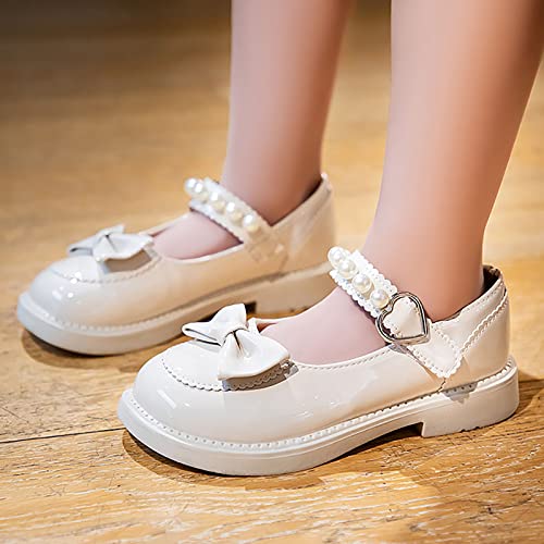 Girls Sandals Girls Dress Shoes Wedding Bowknot Leather Shoes Princess Shoes Party School Shoes Book Slippers (White, 35 Big Kids)4