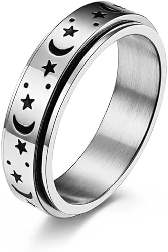 WLPCIV Anillo giratorio de acero inoxidable para mujeres y hombres, anillos de ansiedad, anillos para aliviar el estrés, luna, estrella, compromiso,
