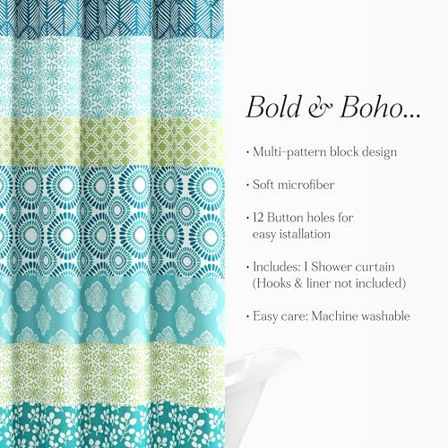 Image of Lush Decor Bohemian Stripe Shower Curtain 72 inch W x 72 inch L Blue & Green - Bathroom Curtain - Striped Shower Curtain - Boho Decor - Fabric Shower Curtains