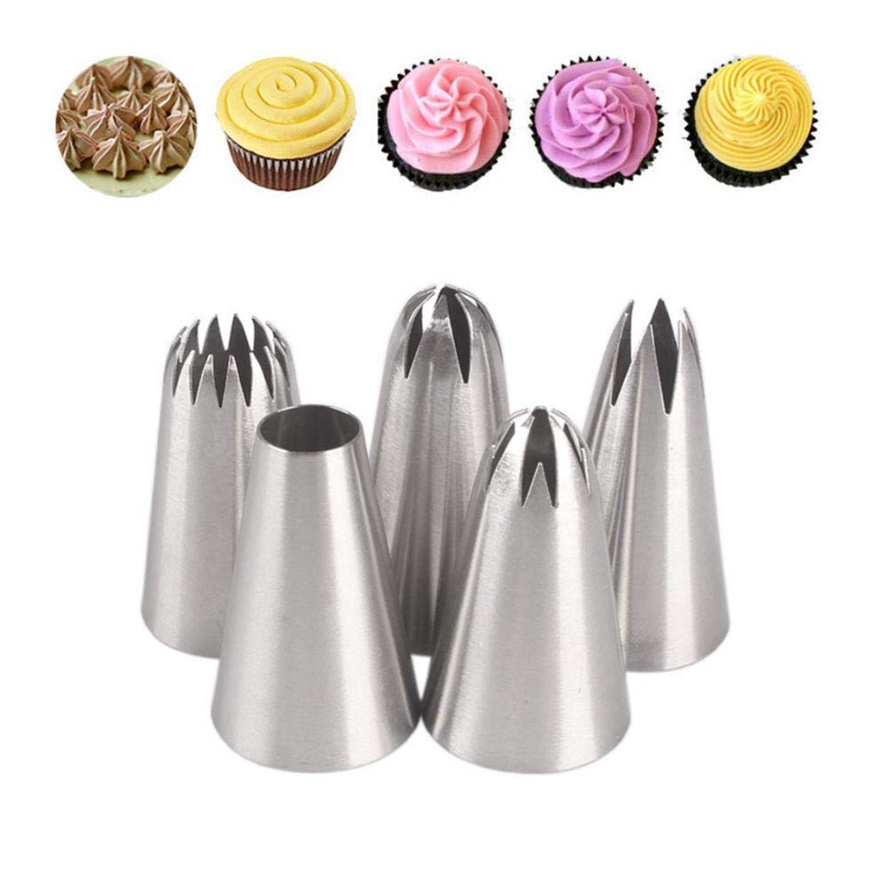 DUORUI 5pcs Icing Piping Nozzle Tips Cream Cake Decorating Cupcake Fondant Stainless Steel Flower Shape