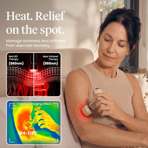Image of BOB AND BRAD Q2 Ultra Mini Massage Gun with Red LED Therapy Infrared Heat | Portable, Ultra-Quiet Handheld Massager, Muscle Comfort, 5 speeds, 5 heads, Carry Case, Home, Office, Travel