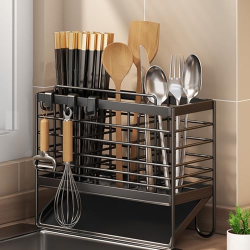 RAKSONIC Utensil Holder, Dish Drainer for Kitchen Counter,3 Compartments Stainless Steel Utensil...