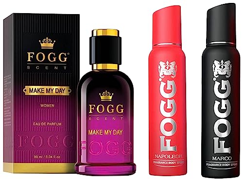 FOGG Unisex Adult Floral Make My Day Scent&Fogg Marco Perfume Body Spray &Fogg Napoleon Perfume Body Spray (Red), Long Lasting, No Gas, Everyday Deodorant And Spray, 150Ml