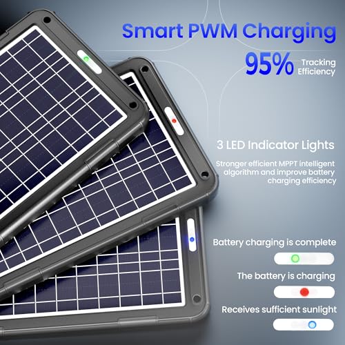 Image of POWOXI 12V Solar Car Battery Charger: 12W Solar Panel Kit Battery Trickle Charger Maintainer with Smart PWM Controller for Car - RV Boat Marine Motorcycle - for Trailer Truck Snowmobile Tractor