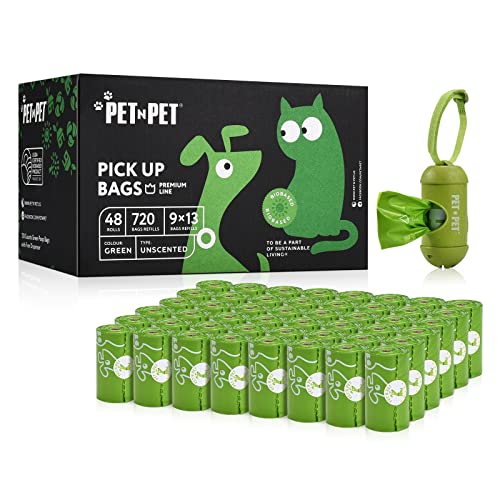 PET N PET Upgraded Dog Poop Bags, USDA Certified 38% Biobased 720 Counts Poop Bags for Dogs Refill Rolls With 1 Free Doggy Poop Bag Holder for Leashes 9x13 Inches Large Dog Waste Bags