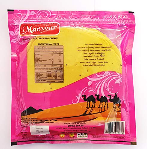 Image of Marwar Rajasthani Moong Dal Plain Papad 400gm | Low Spicy Handmade Sada Pappadam | Zipper Pack Appadam | Size: 7Inch, Contains 28-30 Papads | Perfect Snack or Meal Side
