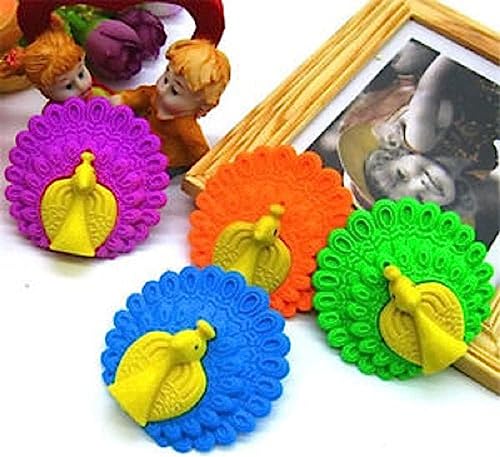 Image of AK Store (Pack of 4) 3D Cute Cartoon Shape Rubber Pencil Erasers, School Stationery for Kids, Boys Girls, Birthday Return Gifts (Peacock)