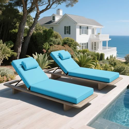 Mvpipi Outdoor Chaise Lounge Cushions Set of 2, 72.2 x 22 x 3.1 Inch Patio Lounge Chair Cushion with Splash-Proof Cover, Thick Pool Lounge Chair Cushions for Deck & Lawn,Lake Blue
