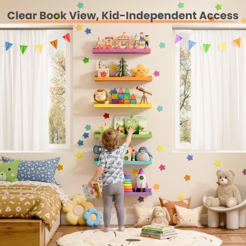 Image of upsimples Floating Shelves for Wall Decor Storage, Multicolor, 6Pcs, 15.7''