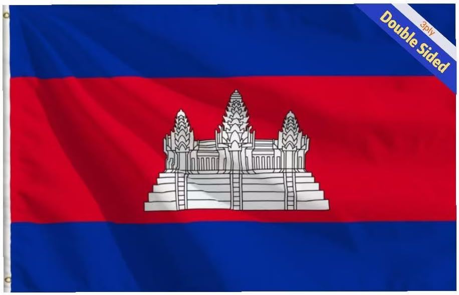 Double Sided Large Cambodia Flag 3x5 FT 3ply, Cambodian National Flgas for Outdoor and Indoor Decor Banner,UV Resistant Polyester Flags with Brass Grommets. (3ply, 3x5)